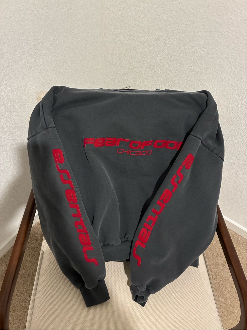 Fear of God Essentials Charcoal Crewneck with Red Logo
